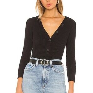 ENZA COSTA Military Cotton Rib Long Sleeve Henley Top in Black